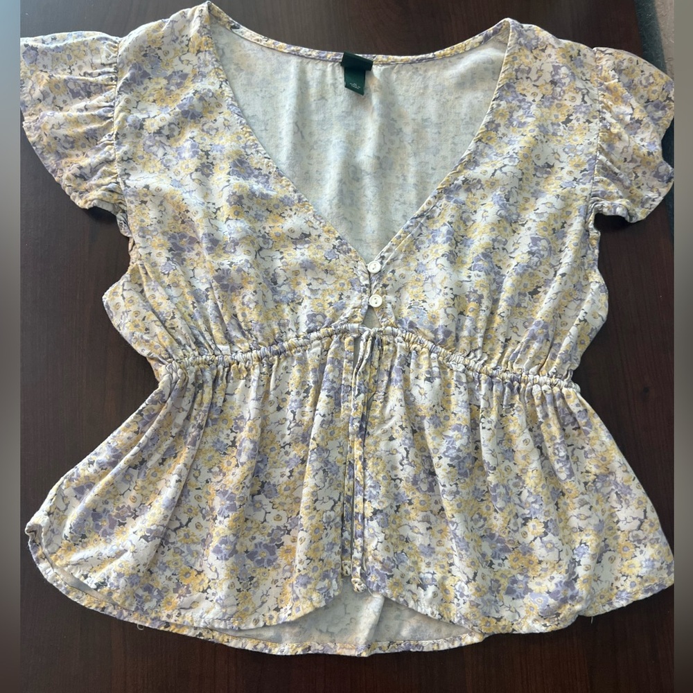Wild Fable Yellow and Purple Floral Blouse